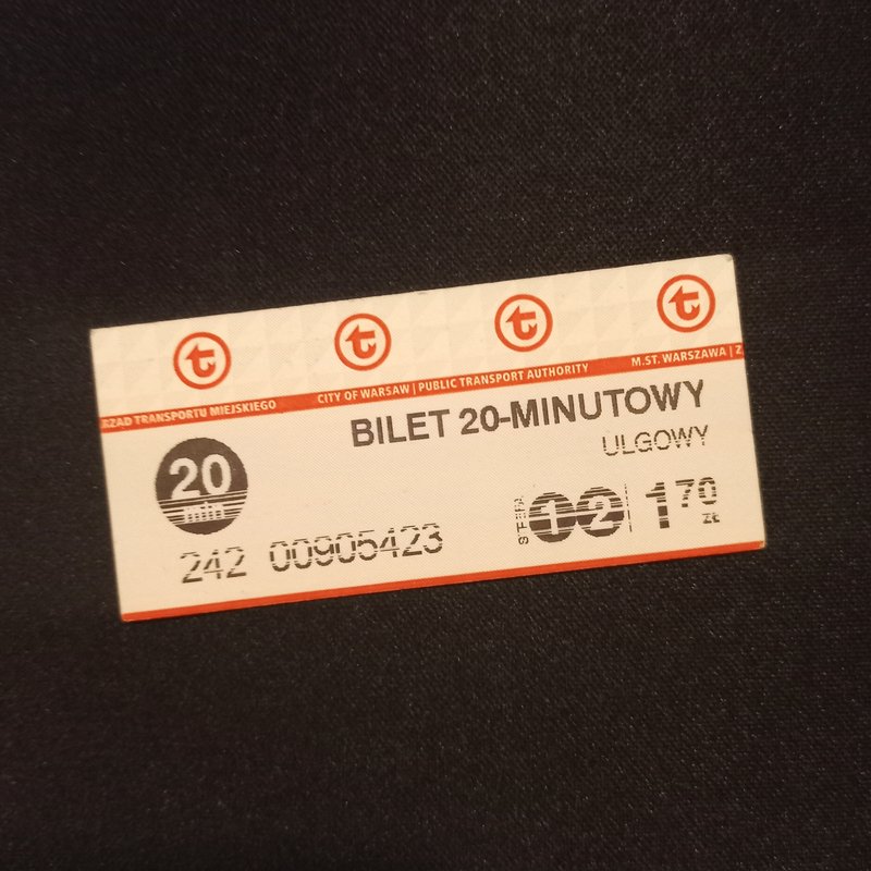 a polish metro ticket for 20 minutes.