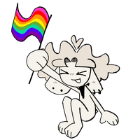 my fursona pepper sitting and holding a rainbow pride flag