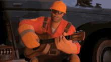 engineer playing the guitar