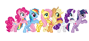 The mane six doing a conga line.